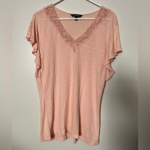 Ralph Lauren Light Pink Lace V-Neck Blouse
